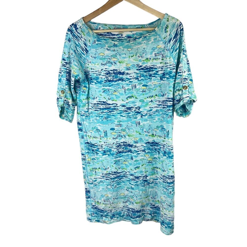 Lilly Pulitzer Blue Camie High Tide Toile Beach Dress Size S Tee Dress